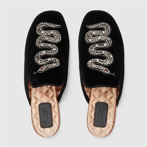 gucci velvet snake slippers|Designer Luxury Slippers for Women .